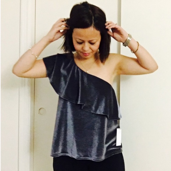 Velvet One Shoulder Ruffle Top - Picture 5 of 7